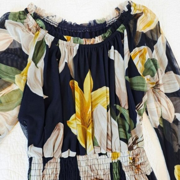 Kate & Lily Women's Maxi Dress Size 4 Navy Blue Long Sleeves Floral Sheer Lined - Picture 6 of 14